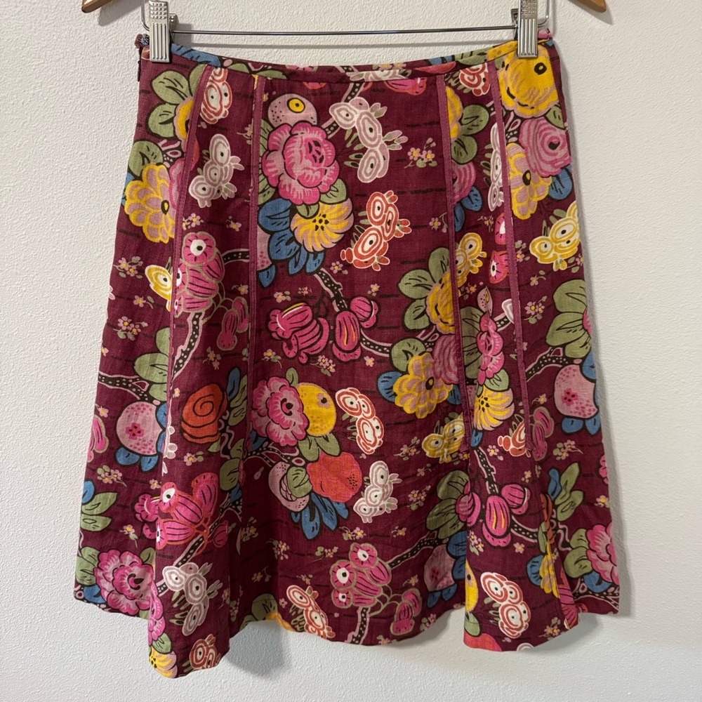 Vintage Cynthia Stefee Linen Floral A-Line Skirt Pink Multicolor Retro Print-6 - Picture 2 of 6